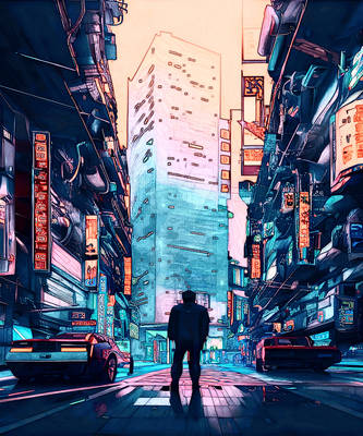 city electrifying Future cyberpunk person vaporwav