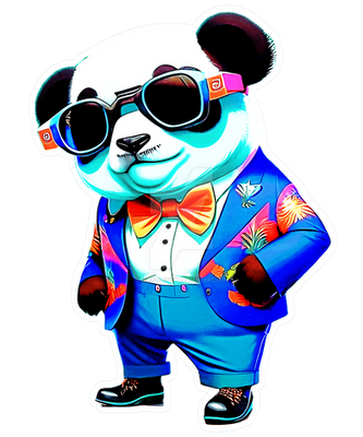 illustration panda trendy Bowtie Suit Cool Sunglas
