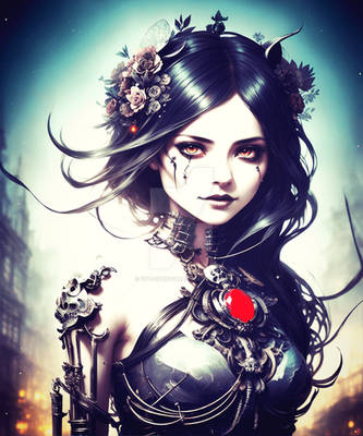 beautiful Woman Gothic Roses Dark woman Bones Skul