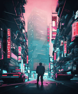 Vaporwave Person City Cyberpunk Cutting-edge Futur