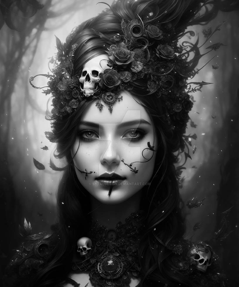 Woman Macabre Gothic Dark Artwork Roses Skulls Bon by sytacdesign on ...