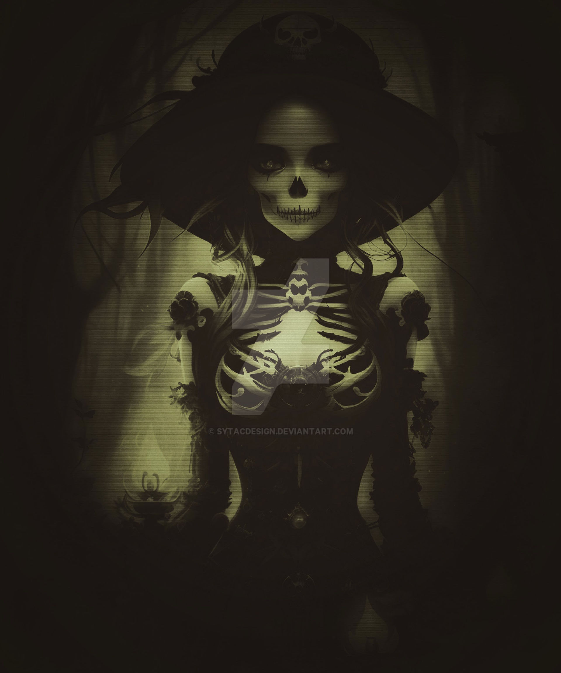 Dark Skulls Macabre Roses Artwork Gothic Woman Bon by sytacdesign on ...