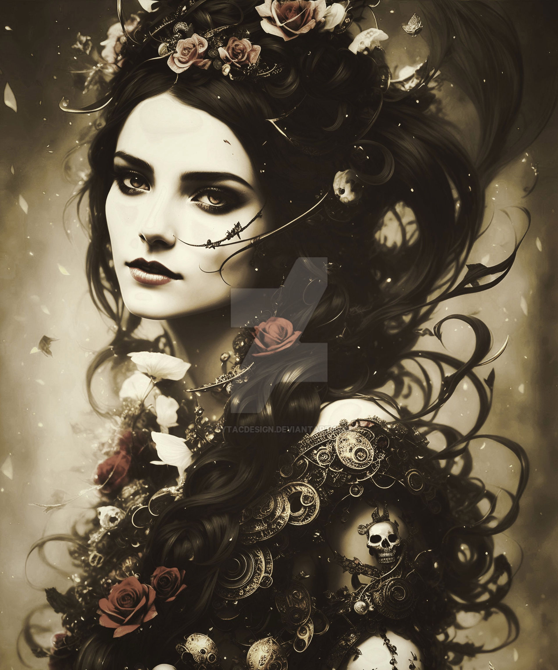 Macab Woman Skulls Dark Bones Roses Artwork Gothic Macab by sytacdesign on ...
