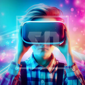 Boy Generated Image Headset Digitally World VR Vir