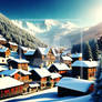 Snow Panorama Winter Tree Village Landscape Mounta