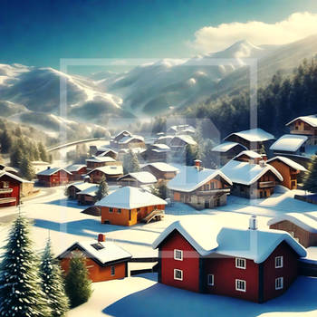 Winter Tree Mountain Beauty Snow Landscape Village