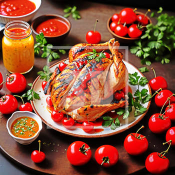 Roasted Rosemary With And Fruity Tomatoes Chicken