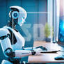 Robot Android Laptop Computer Telemarketing Office