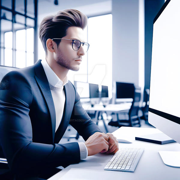 Work Desk Man Screen Computer Focus Office Compute by sytacdesign on ...