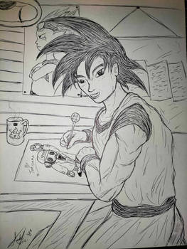 Goku making a fanart of his dad