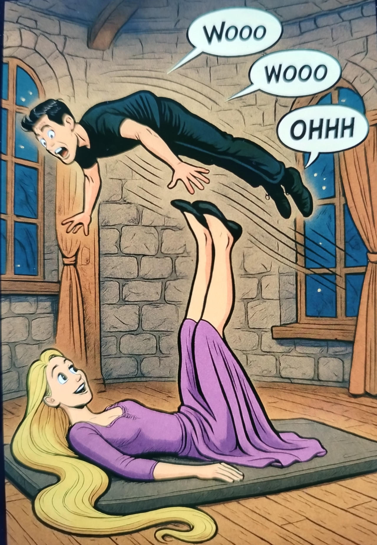Rapunzel hace acrobacias con los pies!!