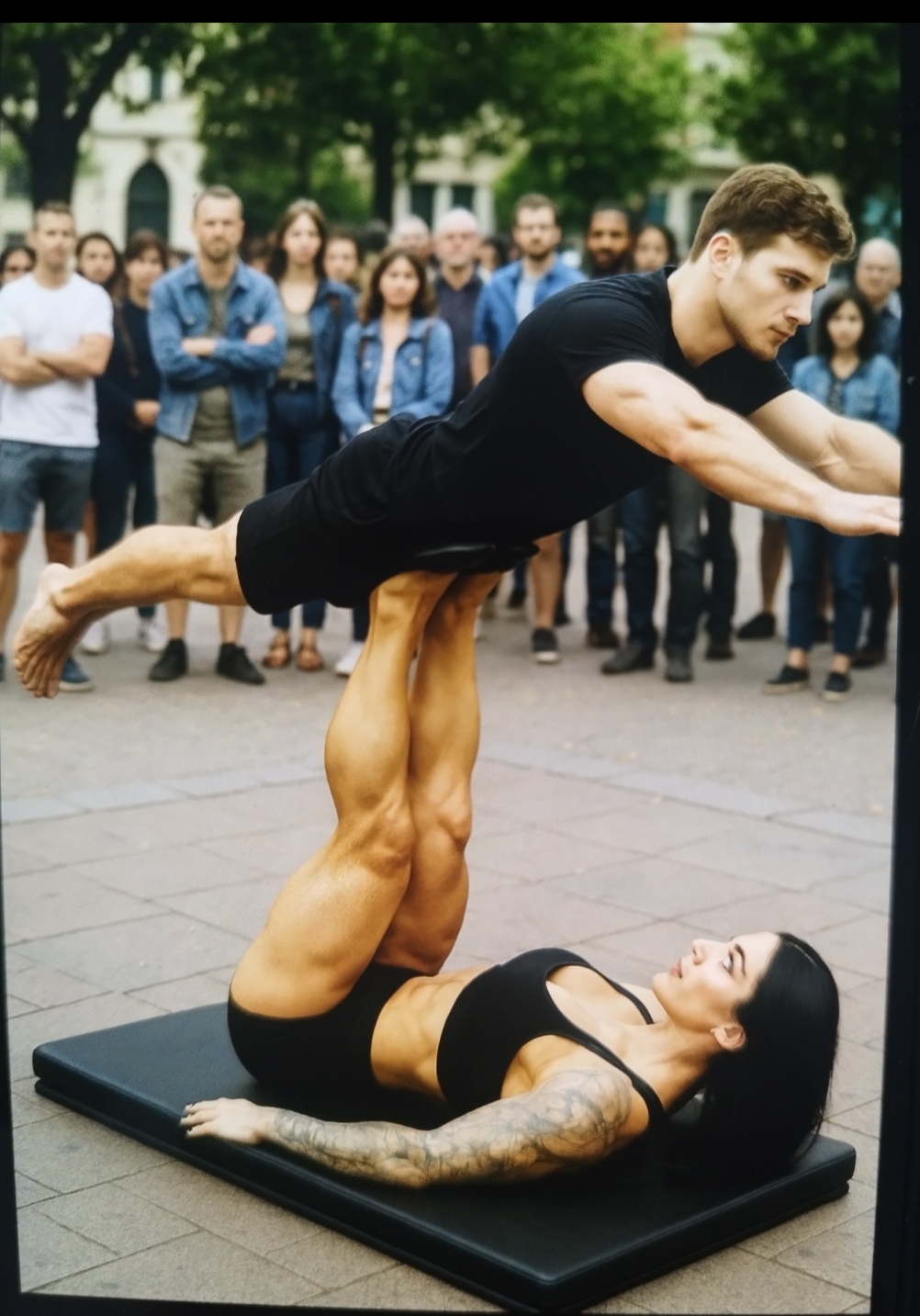 Chica fuerte acrobata con los pies