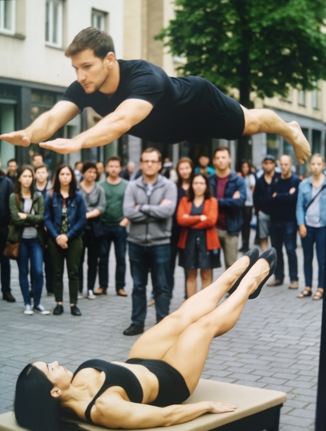 Chica fuerte acrobata con los pies