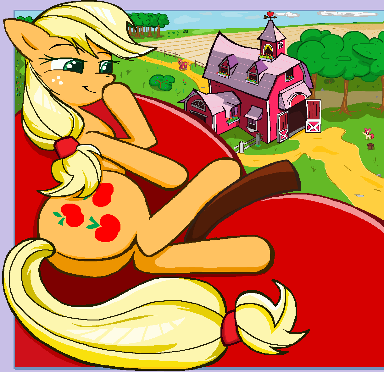 Applejack on a BIG APPLE in MS-paint