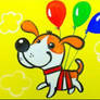 Puppy flying on balloons