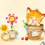 Kitten in the flower pot