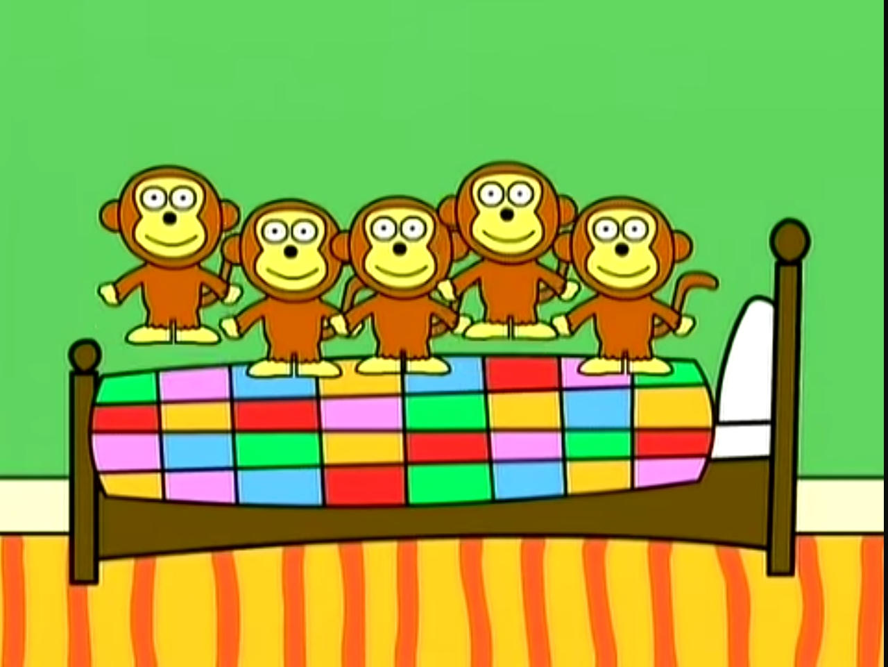 Five monkeys jumping on the bed by Solgalovamaria on DeviantArt