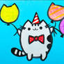 Pusheen cat flying on balloons