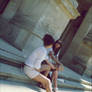 the girls on the steps.