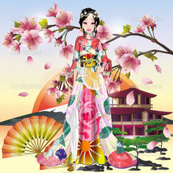 kimono of Misaki Mey with Japanese background