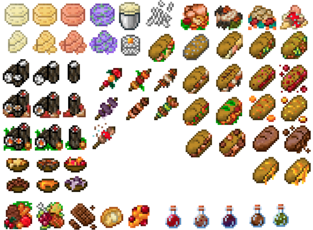 (Images of the various foods added by this mod)