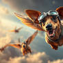 Flying Dachshund With Aviator With One Set Of Gogg