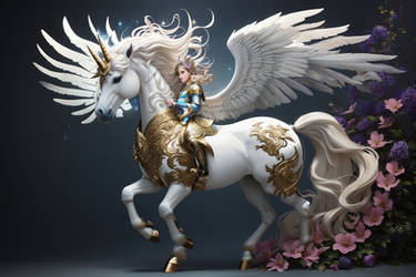 Horned Pegasus with Girl