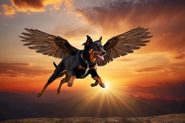 Winged dog in flight