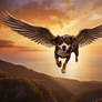 Winged dog in flight