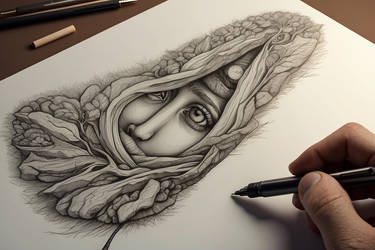 A hand drawing a pen and drawing