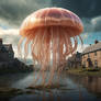 Village with Giant floating jellyfish