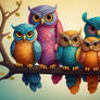 Parliament of colorful owls