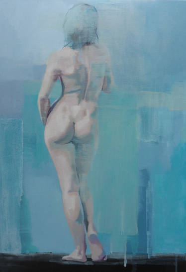 Standing nude with blues.