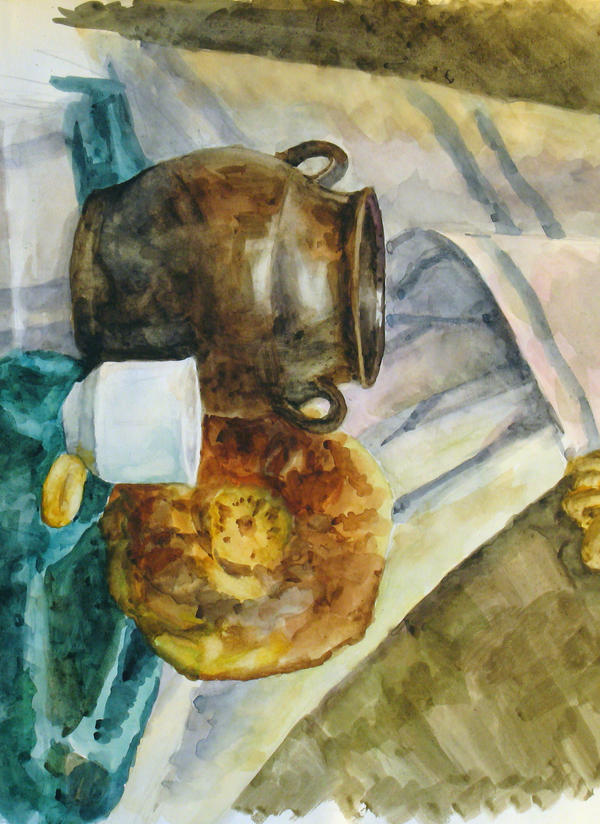Still life with pot and bread