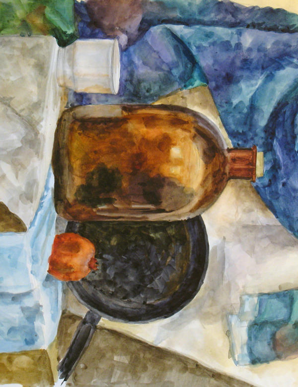 Still life: jar and frying pan