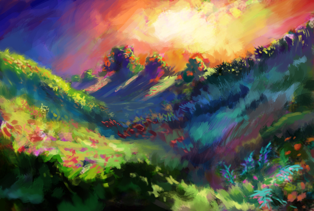 Wild Pharlotria bushes at sunset.