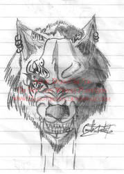 Evil Wolf Face Tattoo