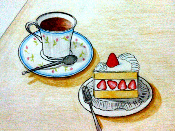 Tea with strawberry shortcake