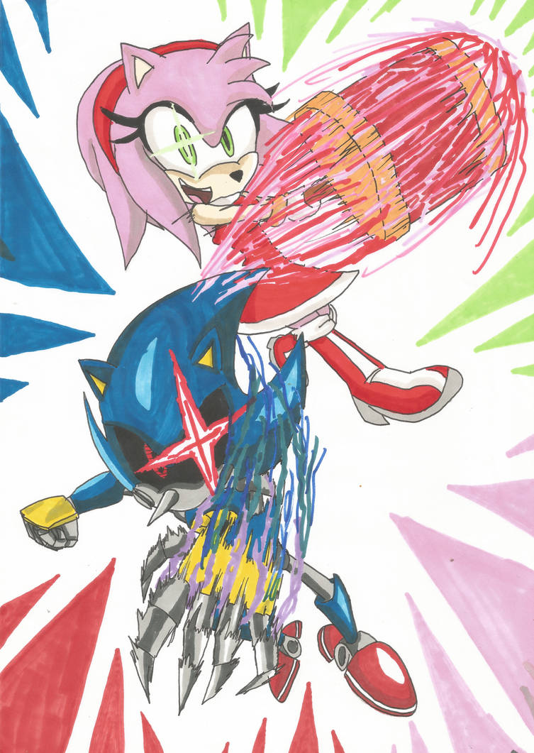 sonic the hedgehog, amy rose, dr. eggman, metal sonic, metal amy, and 1 more (sonic and 1 more) drawn by 9474s0ul