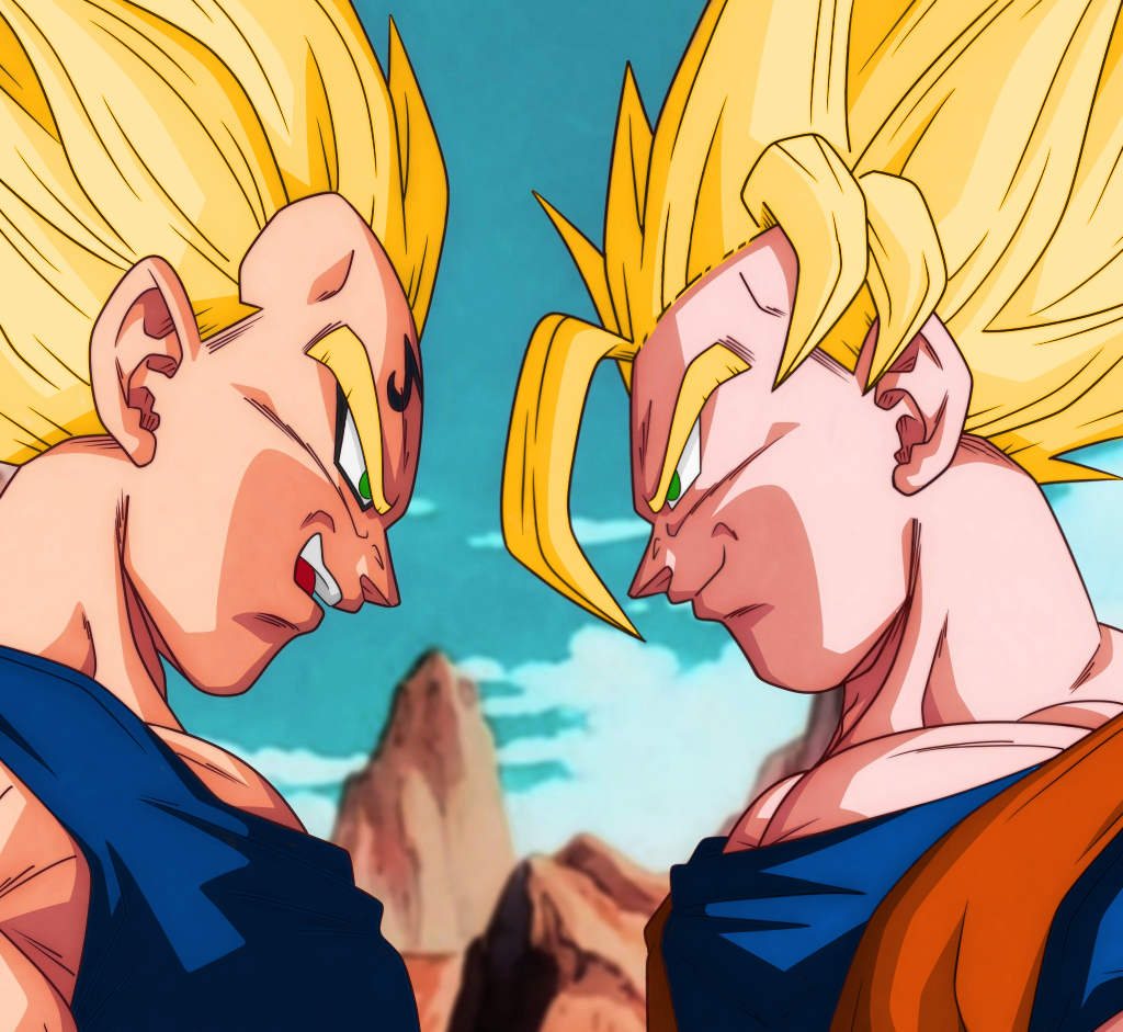 ArtStation - commission goku ssj 2 vs majin vegeta ssj2