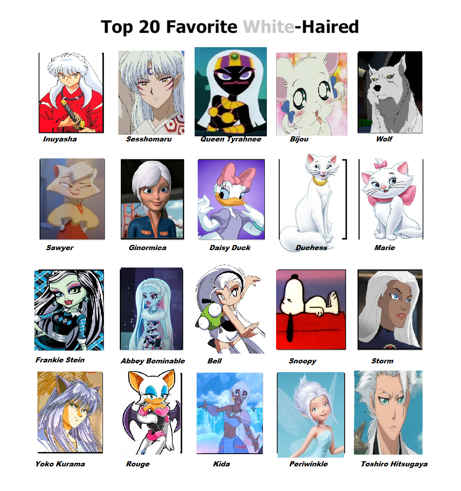 My Top 20 Favorite White Haired Characters by purplelion12 on DeviantArt