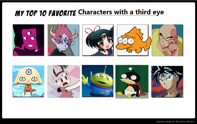 My Top 10 Favorite Three Eyed Characters by purplelion12 on DeviantArt My Top 10 Favorite Three Eyed Characters by purplelion12 on DeviantArt
