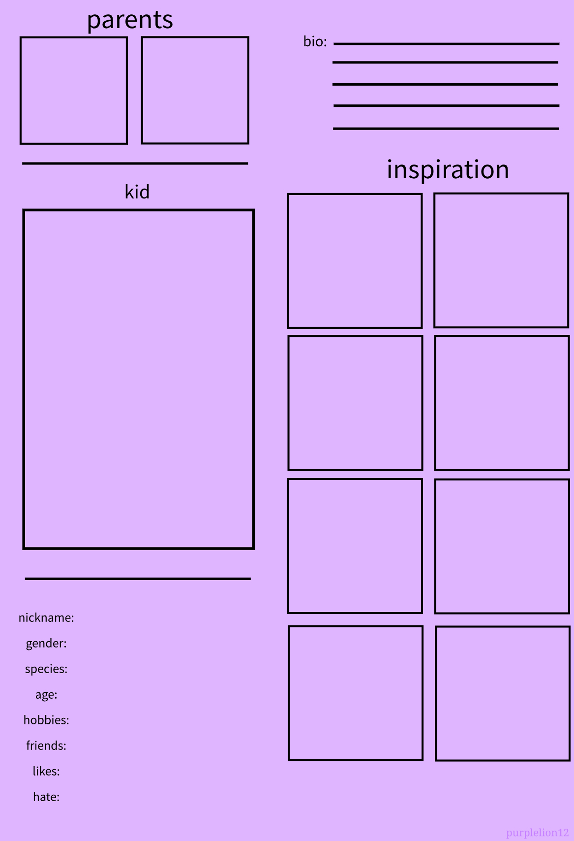 OC / character bio template by purplelion12 on DeviantArt OC / character bio template by purplelion12 on DeviantArt