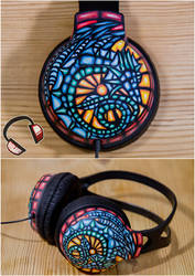 Stained glass dragon handpainted headphones