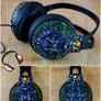 Stained glass wolf handpainted headphones