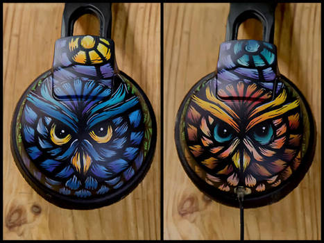 Stained glass owl handpainted headphones