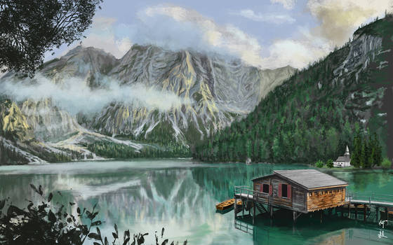 Landscape lake-scene Painting