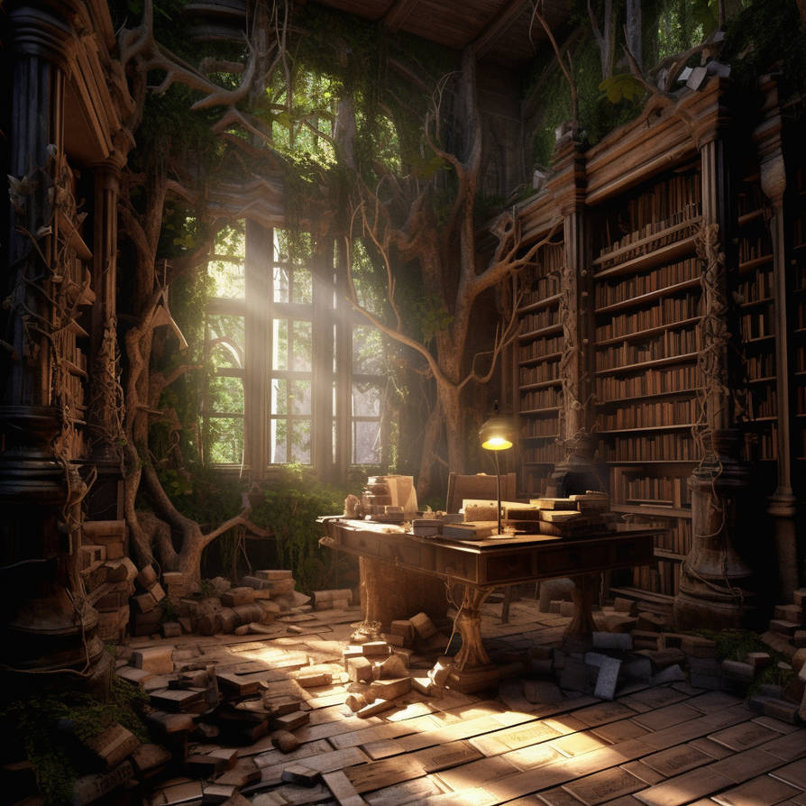 a mystic library in an old forest by AI-Designz on DeviantArt