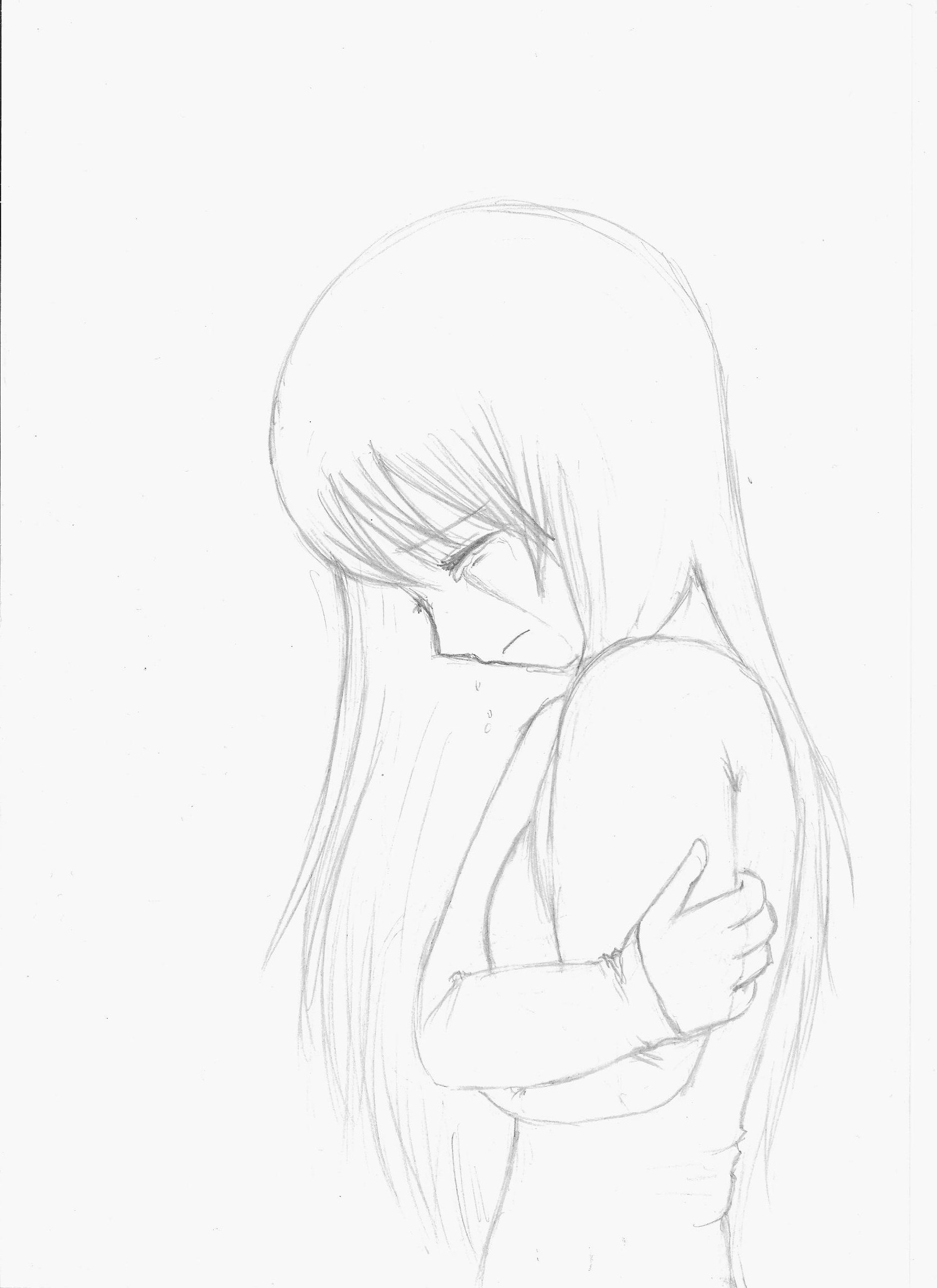 crying anime girl lineart