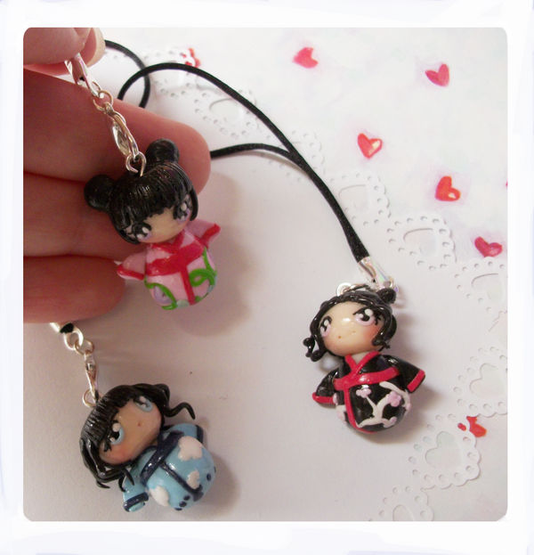 Kokeshi doll inspired phone charms